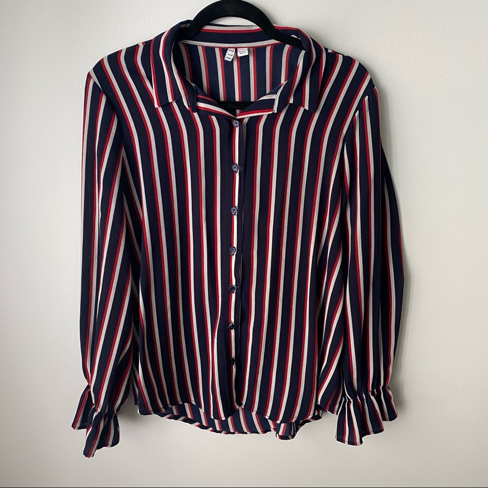 Long sleeved striped button down size L